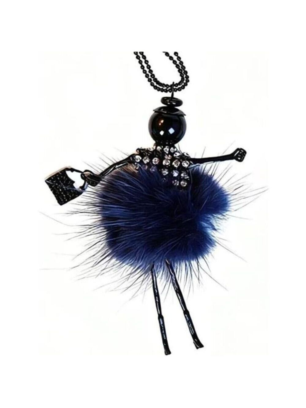 Crystal Paris Doll Necklace Blue Dress Long Chain Pendant
